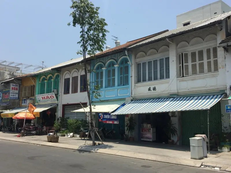 Colourful old shophouses on the main street of Ha Tien, Vietnam